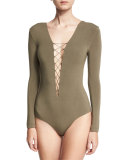 Lace-Up Stretch Jersey Bodysuit
