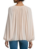 Paris V-Neck Peasant Blouse, Ivory