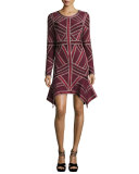 Handkerchief-Hem Long-Sleeve Bandage Dress, Vamp/Combo