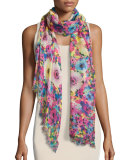 Floral-Print Voile Scarf, Azaela