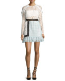 Frill-Trim Paneled Lace Dress, White/Black/Baby Blue