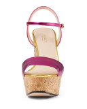 Claudie Metallic Cork Platform Sandal, Fuchsia/Gold