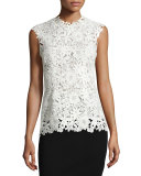 Sleeveless Lace Peplum Top, White