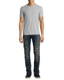 Demon Slashed 3D Crinkle Denim Jeans, Indigo