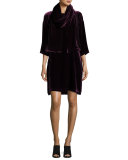 3/4-Sleeve Velvet Shift Dress