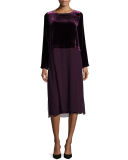 Long-Sleeve Velvet & Silk Duster Dress, Plus Size 
