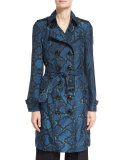 The Sandringham - Python-Print Silk Trenchcoat, Mineral Blue