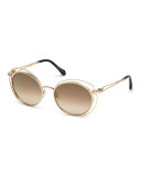 Open-Inset Metal Butterfly Sunglasses, Rose Gold