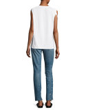 Distressed Faded Straight-Leg Jeans, Light Blue