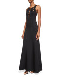 Sleeveless Fit-&-Flare Cutout Gown, Black