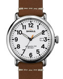 41mm Runwell Leather Strap Watch, White/Brown 