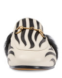 Princetown Zebra-Inlay Fur-Lined Mule, Black/White