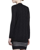 Zigzag Knit Long Cardigan, Black