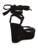 Backtie Suede Ankle-Wrap Wedge Sandal