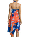 Halter-Neck Palm-Print Dress, Palm Print