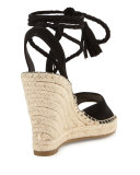 Phyllis Suede Lace-Up Wedge Espadrille Sandal, Buff