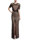 Savannah French Lace Gown, Black/Nude