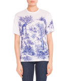 Toile-Print Crewneck Tee, Blue Pattern