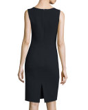Sleeveless Jewel-Neck Sheath Dress, Black
