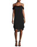 Cold-Shoulder Silk Georgette Dress, Black