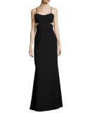 Sleeveless Cutout Crepe Gown, Black