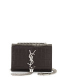 Monogram Small Kate Tassel Crocodile-Embossed Shoulder Bag, Dark Gray