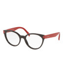 Two-Tone Cat-Eye Optical Frames, Dark Brown/Red
