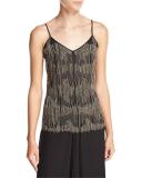 Silk Beaded-Fringe Camisole, Black