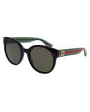 Glittered Monochromatic Round Sunglasses, Black/Green/Red