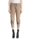 Suede Drawstring Jogger Pants, Grain