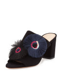 Clo Fringe-Embroidered Suede Mule Pump