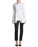 Flared-Hem Long-Sleeve Blouse, White