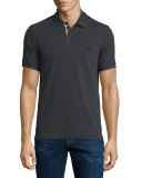 Short-Sleeve Oxford Polo Shirt, Dark Charcoal Melange