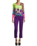Stampa Paisley V-Neck Sweater, Lime/Purple