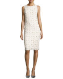 Fey Faux-Leather Lace Sheath Dress, Cream