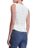 Sleeveless Lace Fringe-Trim Crop Top, Soft White