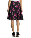 floral stretch crepe a-line skirt, black