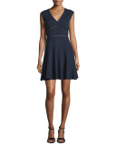 Taylor Waffle-Knit Circle Dress, Navy