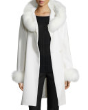Felt Fur-Trim Wrap Coat, White