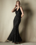 Candence Sequined Gown, Black