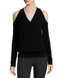 Big Hit Surplice Cold-Shoulder Sweater
