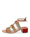 Beaded Lace-Up 45mm Sandal, Orange/Multi