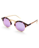 St. Louis Round Mirrored Sunglasses, Tortoise/Purple/Champagne