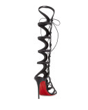 Amazoula 100mm Leather Gladiator Red Sole Sandal, Black
