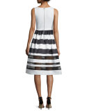 Sleeveless Larue Striped Combo Dress, Black/White