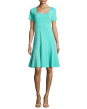 Aura Short-Sleeve Fit-and-Flare Dress, Lagoon
