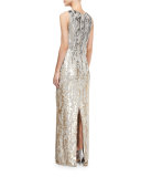 Sleeveless Sequined Burnout Gown, Dawn Gold