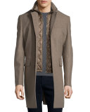 Lyndson Wool-Blend Coat with Removable Gilet, Taupe