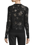 Burnout Floral-Print Techno Top, Black