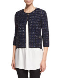 Dana Tweed 3/4 Sleeve Jacket, Prussian Blue/Multi